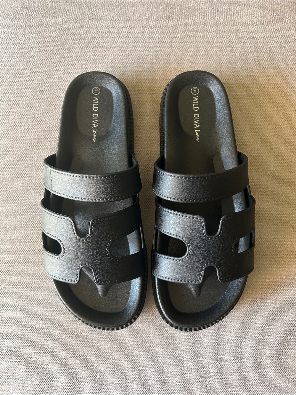 Wild Diva Black Women's Double-Strap Slide Sandals